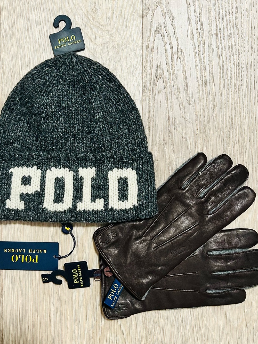 Polo Ralph Lauren Winter Leather Gloves/ Beanie Combo (NWT)